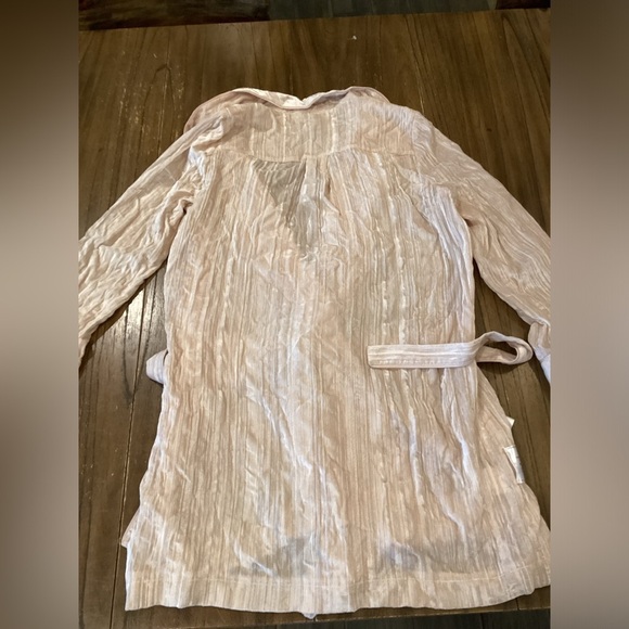 BCBG Maxazria Crushed Velvet Robe Wrap Dress long sleeve v neck almond pink L - Picture 10 of 13